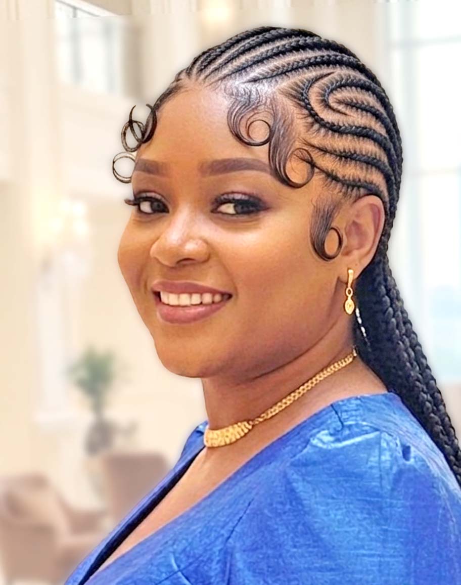 Braided hairstyle presented in an elegant salon setting