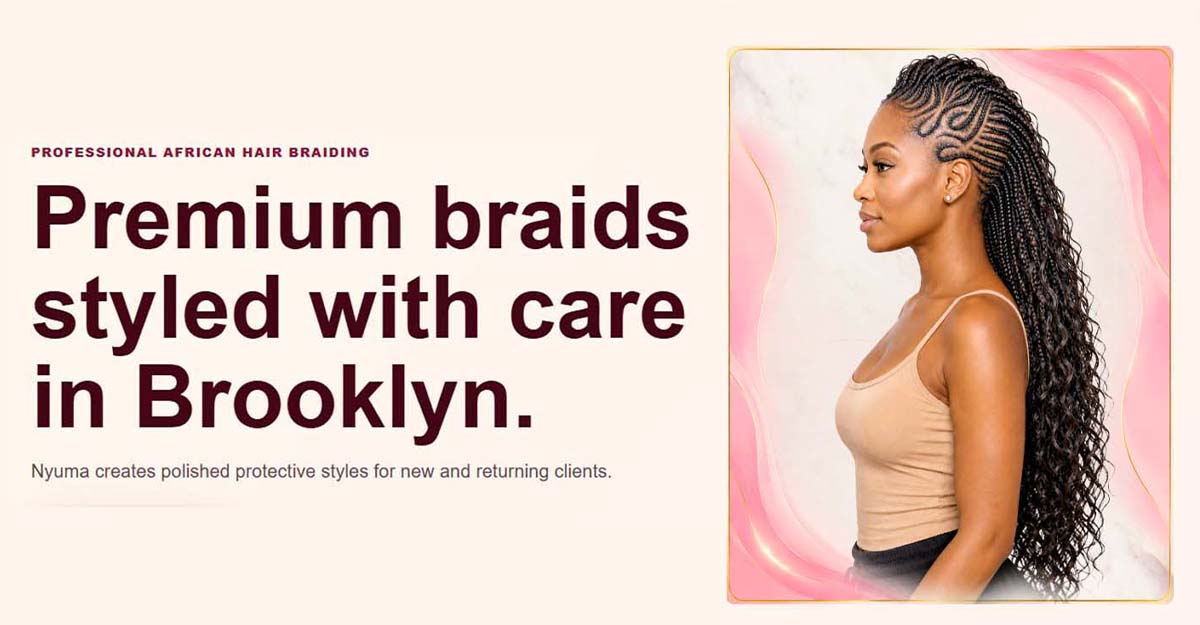 Nyuma Hair Braiding storefront and business visuals